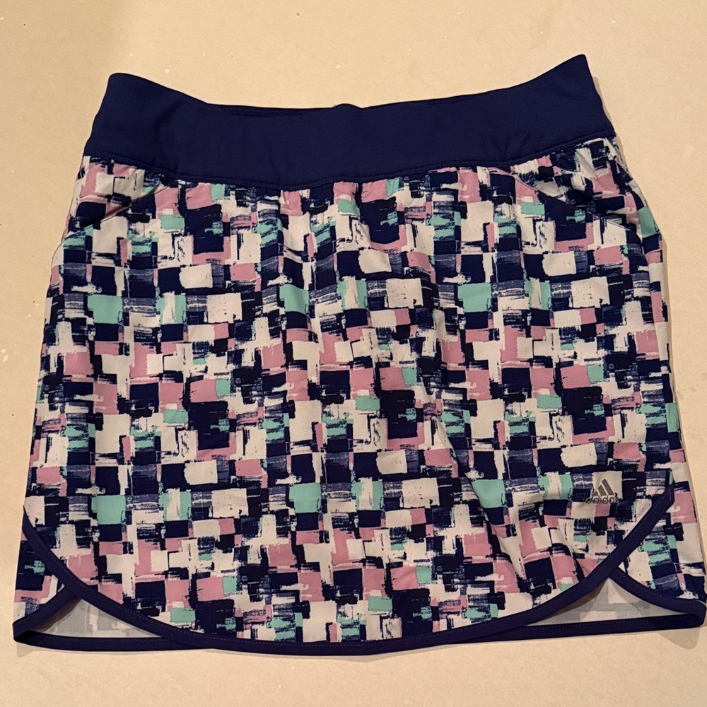 Adidas Women's Mini Golf Skirt - Navy, Pink, Mint Geometric S